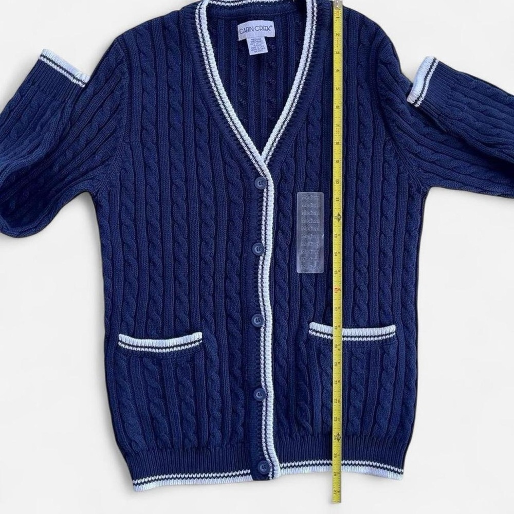 Cabin Creek Navy Blue & White Cotton Knit Ribbed V-Neck Cardigan M - Picture 6 of 6